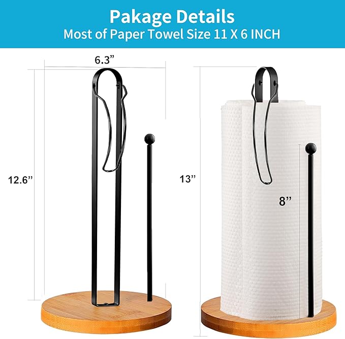 Wood Paper Towel Holder Countertop, TONLEA Kitchen Paper Towel Holder FreeStanding with Fixer for Kitchen and Bathroom Organization, Kitchen Roll Holder for Standard and Large Rolls - Image 2