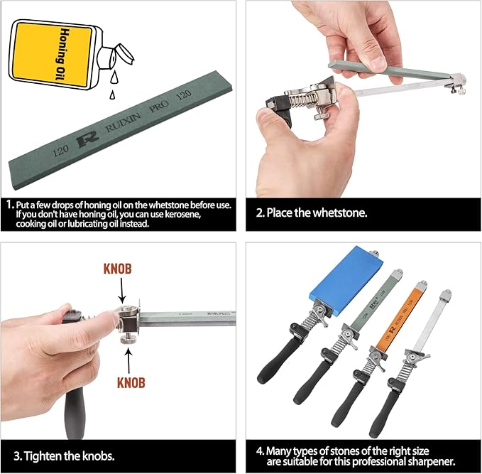 RUIXIN PRO RX-009 Professional Knife Sharpener with 10 Whetstones, 360° Rotation Flip Design Fixed-Angle Aluminum Alloy Kitchen Chef Knife Sharpening Kit Abrasive Holding System Tools - Image 5