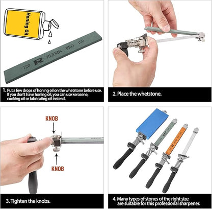 RUIXIN PRO RX-009 Professional Knife Sharpener with 10 Whetstones, 360° Rotation Flip Design Fixed-Angle Aluminum Alloy Kitchen Chef Knife Sharpening Kit Abrasive Holding System Tools - Image 5