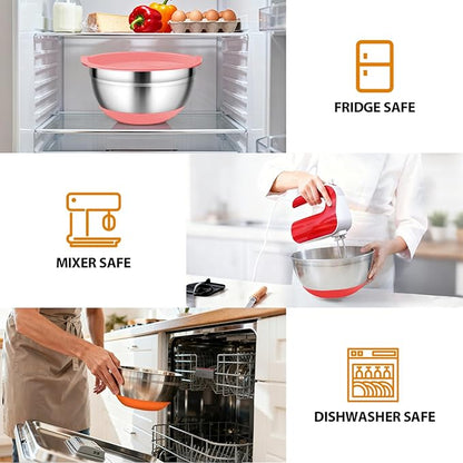 CHAREADA Mixing Bowls with Airtight Lids, 18pcs Stainless Steel Nesting Mixing Bowls Set Non-slip Silicone Bottom, Size 4.5, 3.6, 2.7, 2.1, 1.7, 1.1, 0.7 qt, Fit for Mixing & Serving(Colorful) - Image 5