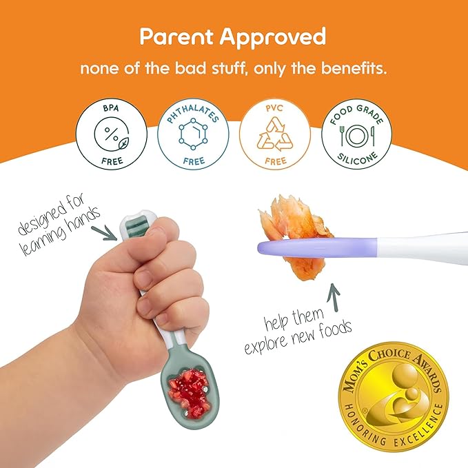NumNum Baby Spoons Set, Baby Essentials Pre-Spoon GOOtensils for 6+ Months, First Stage Self-Feeding Spoons for Baby Led Weaning (BLW), Silicone Toddler Utensils, BPA-Free, 2 Pack Red/Yellow - Image 6