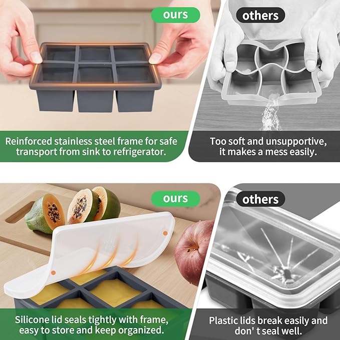 Large Ice Cube Tray for Whiskey: FDDBI Silicone Ice Cube Trays with Lid - 2Pack Big Square Old Fashioned Ice Cube Maker for Cocktail - 2inch Huge Cubed Ice Trays for Whisky - Image 3