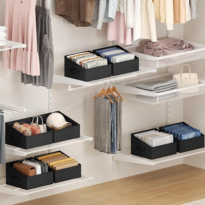 DIMJ Trapezoid Storage Bins for closet shelves, Closet Organzier Bins with Handle, Foldable Closet Storage Bins Basket, Closet Organizers and Storage for Toys, Books, 6 Packs, Black - Image 6