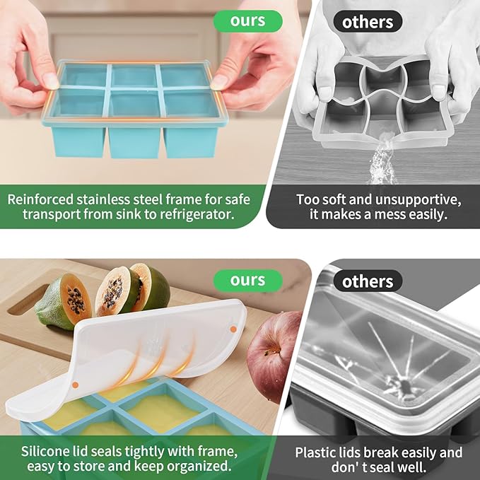 Large Ice Cube Tray for Whiskey: FDDBI Silicone Ice Cube Trays with Lid - 2Pack Big Square Old Fashioned Ice Cube Maker for Cocktail - 2inch Huge Cubed Ice Trays for Whisky - Image 3