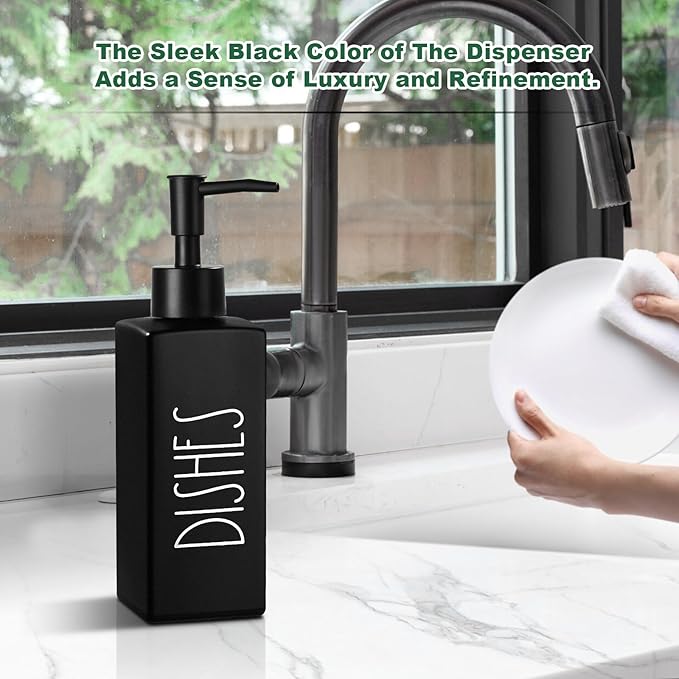 Dish Soap Dispenser, Matte Black Soap Dispenser for Kitchen, Glass Dishes Dispenser with Pump, Farmhouse Liquid Soap Bottle Dispenser, Refillable Soap Bottle for Kitchen Decor, 12.3fl oz - Image 6