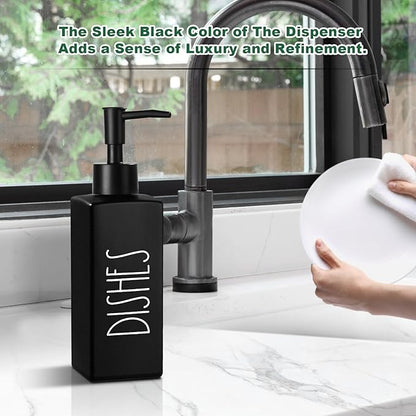 Dish Soap Dispenser, Matte Black Soap Dispenser for Kitchen, Glass Dishes Dispenser with Pump, Farmhouse Liquid Soap Bottle Dispenser, Refillable Soap Bottle for Kitchen Decor, 12.3fl oz - Image 6