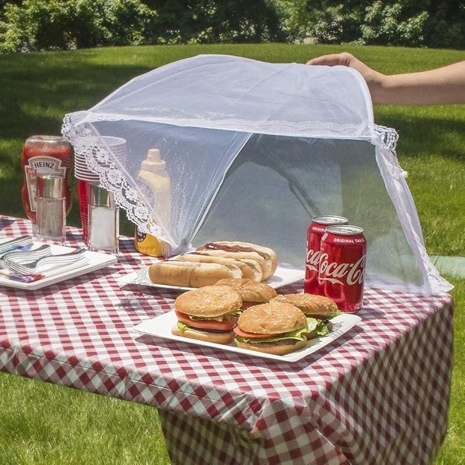 6 Pack Mesh Food Covers 17 Inch, White Pop-Up Food Tents, Collapsible Umbrella Screen Covers for Parties, BBQs, Picnics, Outdoor Camping Dining, Reusable Fly Cover - Image 6