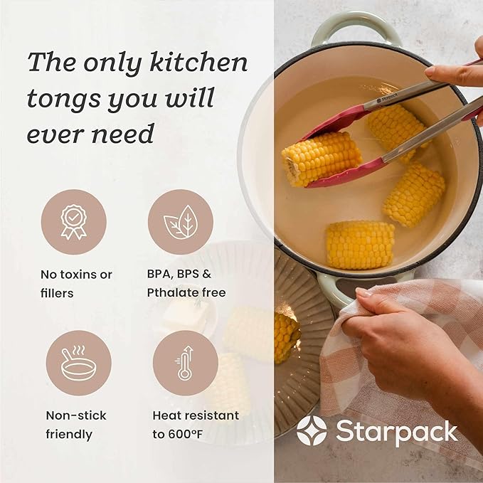 Starpack 'Get a Grip' Silicone Kitchen Tongs for Cooking 12 Inch - BBQ Tongs for Grill Heat Resistant to 600°F - Stainless Steel Tongs with Non Stick Tips - Silicone Tongs for Serving Food - Image 2
