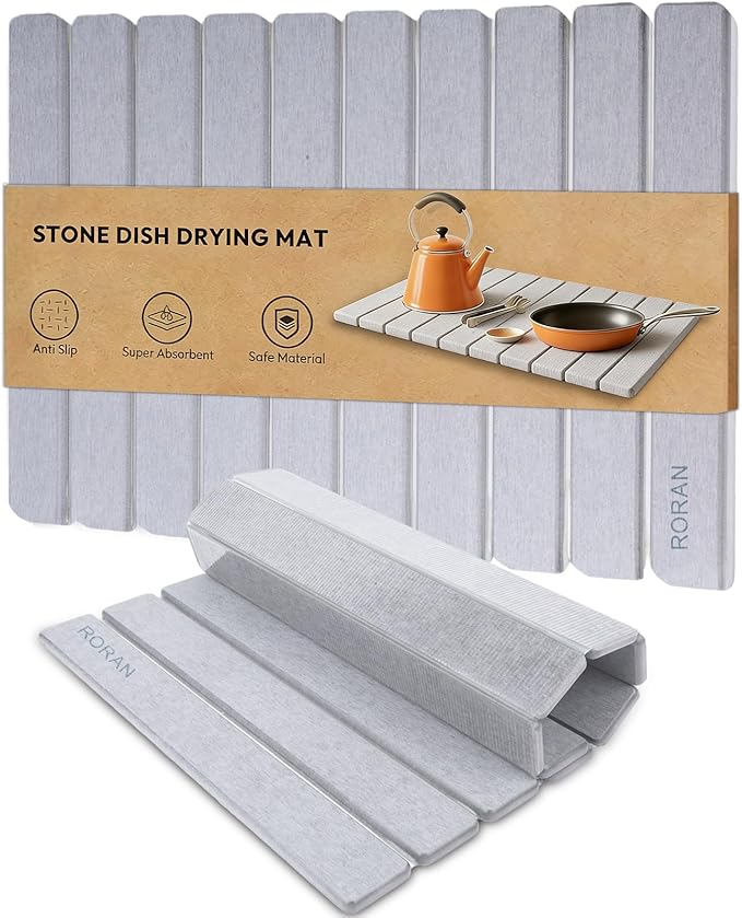 Stone Drying Mat for Kitchen Counter, 24"(L)×16"(W), Drying Matt Kitchen Counter, Quick Dry Stone Dishes Mats, Foldable Diatomaceous Earth Mat (Dove Gray) by Unknown