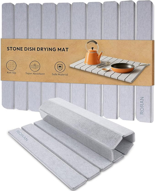 Stone Drying Mat for Kitchen Counter, 24"(L)×16"(W), Drying Matt Kitchen Counter, Quick Dry Stone Dishes Mats, Foldable Diatomaceous Earth Mat (Dove Gray) by Unknown