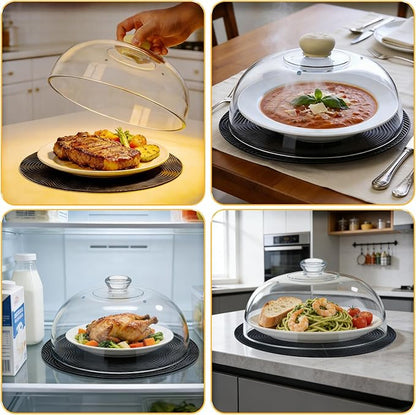 Glass Microwave Splatter Cover with Silicone Mat, 10Inch Plate Splatter Food Lid with Integrated Grip Handle and Vent Hole, BPA Free, Dishwasher Safe
