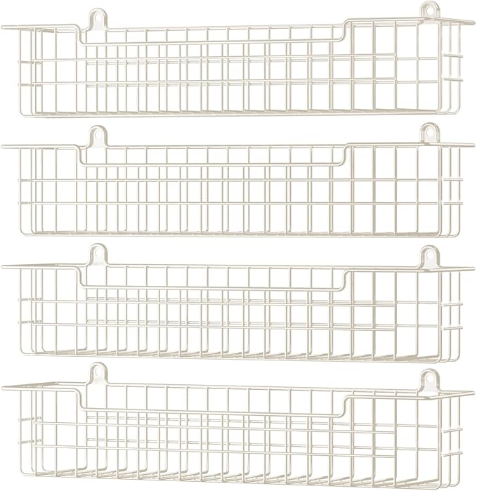 Spice Rack, 4-Pack Seasoning Organizer Wall Mount for Kitchen Storage Organization, Spice Holder Metal Shelf Saving Space for Cabinet, RV, Pantry, White by GUUKAR