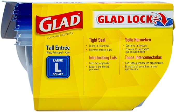 Glad GladWare Tall Entree Food Storage Containers with Lids, Large Square BPA Free Plastic for Meal Prep and Lunches, Lock Tight Seal, Microwave and Dishwasher Safe, 42 Oz, 3 Count - Image 6