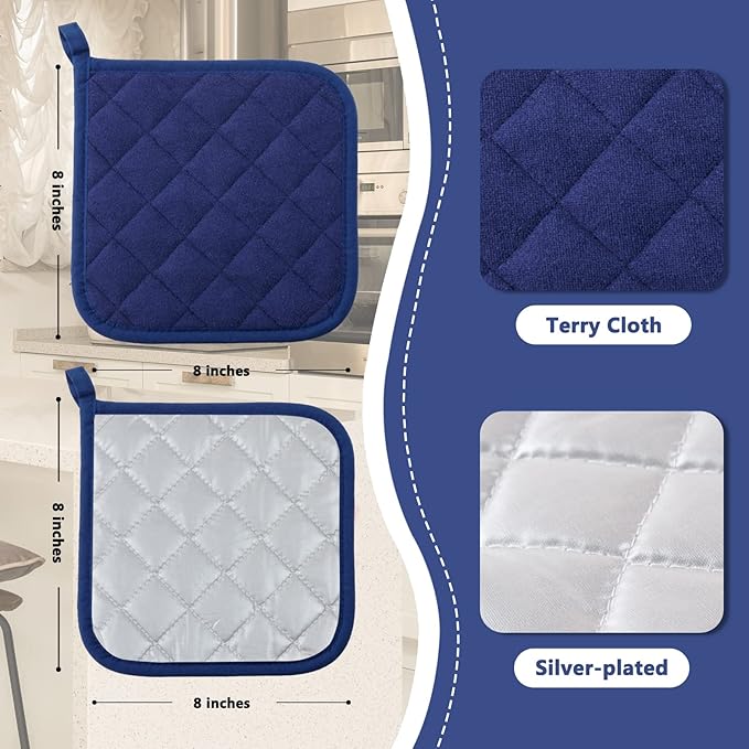 Joyhalo 6 Pack Pot Holders for Kitchen,Cotton Oven Holder with Great Heat Resistance,Non Slip Hot Pads for Kitchen Clearance,Dark Blue - Image 2