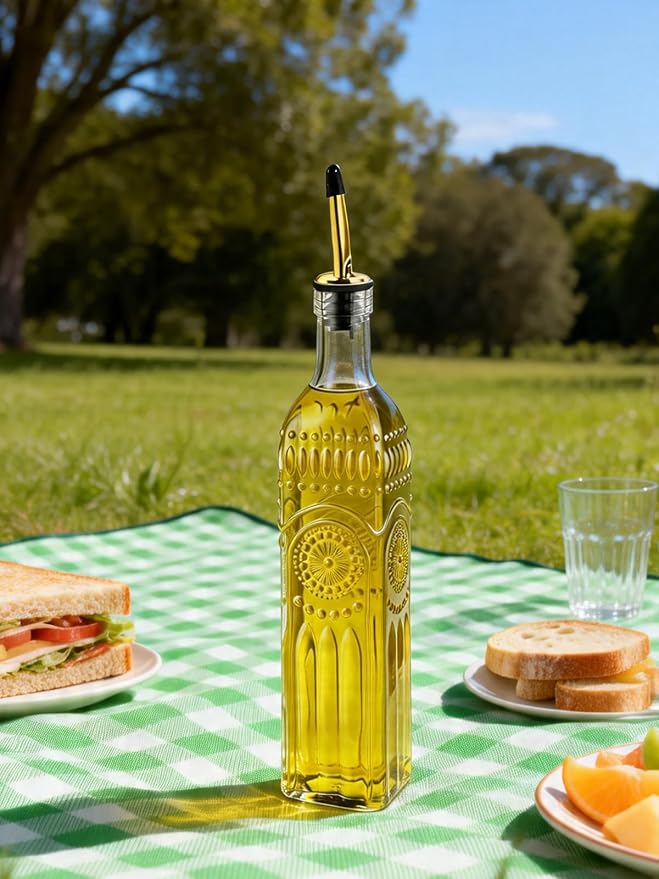 2 Pcs Olive Oil Dispenser Bottle for Kitchen,17oz Clear Glass Cooking Oil and Vinegar Dispenser Set, Coffee Syrup Dispenser with 2 Pourers and 1 Funnel (Two squares) - Image 5