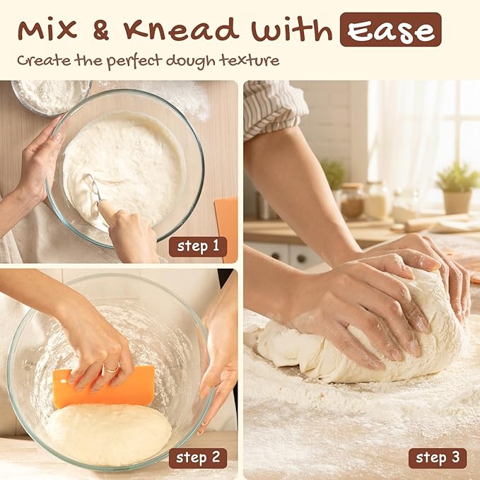 Astercook Sourdough Starter Kit with Round & Oval Banneton Bread Proofing Basket, Bread Sling, Starter Jar, Dough Whisk, Scrapers, Stencils, Complete Sourdough Bread Baking Supplies, Mothers Day Gifts - Image 4