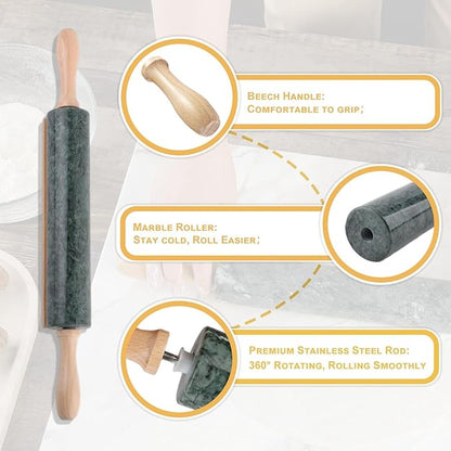 Koville Marble Rolling Pin, Non-Stick Stone Dough Roller, Rolling Pin for Baking,Pasta, Dumpling, Ravioli, Fondant,Pie Crust, Kitchen Baking Pastry Tools - Image 3