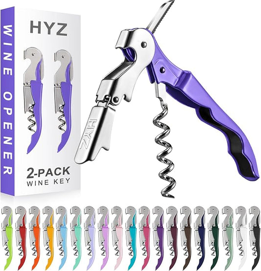 HYZ 2-Pack Wine Opener Waiter Corkscrew, Professional Wine Key for Servers, Bartender with Foil Cutter, Manual Wine Bottle Opener Double Hinged (Lupine) by HYZ