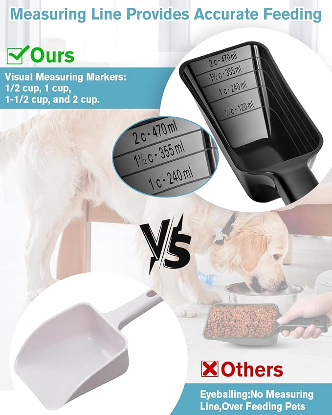 2 Cup Dog Food Scoop(2 Pack), Plastic Pet Food Scoop with Measuring Lines for Accurate Pet Food Portions,Dishwasher Safe (Black) - Image 3