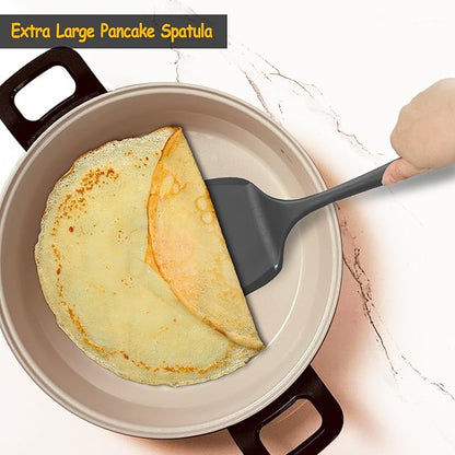 Silicone Spatula Set, 600°F Heat Resistant Silicone Spatula Turner Flipper for Cooking, Non Stick and Non Scratch Kitchen Utensils for Eggs & Pancakes, 4 Pack, Black - Image 7
