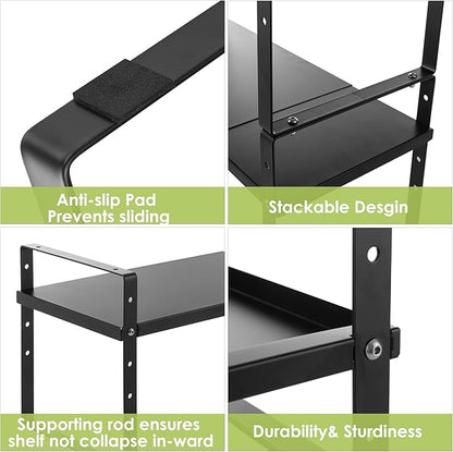 Across-Star Expandable Cabinet Shelf Organizer Rack, Stackable Kitchen Countertop Organizer Storage Shelves, Adjustable Height Pantry Counter Shelf Riser Spice Rack (Black, 2 Pack) - Image 6