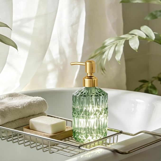 AmazerBath Soap Dispenser Green Glass Soap Dispenser with Pump Stainless Steel, 14.2OZ Luxury Gold Hand Soap Dispensers Bottles Bathroom, Refillable Kitchen Soap Dispenser for Dish Soap, 1 Pack - Image 6