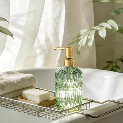 AmazerBath Soap Dispenser Green Glass Soap Dispenser with Pump Stainless Steel, 14.2OZ Luxury Gold Hand Soap Dispensers Bottles Bathroom, Refillable Kitchen Soap Dispenser for Dish Soap, 1 Pack - Image 6