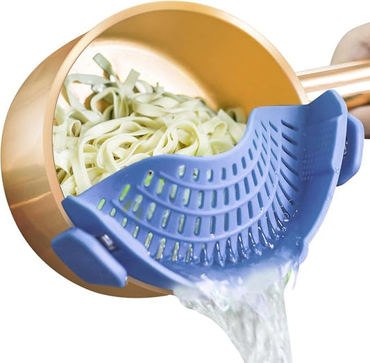 AUOON Clip on Strainer for Pots and Pans - Silicone Food Strainer for Draining Pasta, Spaghetti, Noodles, Fruits, Vegetables, Grease, Ground Beef (Blue Velvet) by AUOON