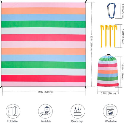 HIHOHO Beach Blanket Waterproof Sandproof Extra Large Beach Mat 79" X 83"/120"x108"for 1-8 Adults Quick Drying Durable Outdoor Picnic Mat for Beach Travel Camping Hiking