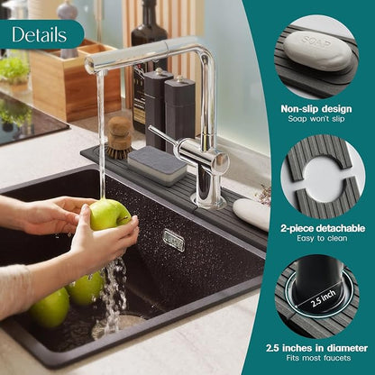 Faucet Splash Guard for Kitchen Sink, Kitchen Sink Faucet Mat with Raised Feet, Durable Drying Matt Kitchen Counter Stone, Water Absorbent Diatomite Drying Mat (Dark Grey, 23.6" x 3.9") - Image 7