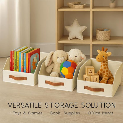 Homsorout Fabric Storage Bins for Organizing - 10 Pack Large Trapezoid Collapsible Storage Bins with Front Handle, Closet Organizers and Storage for Bedroom, Home Shelves, Small Spaces, Beige - Image 8