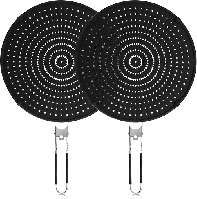 Frcctre 2 Pack Silicone Splatter Screen for Frying Pan, 13" Versatile Grease Splatter Guard with Foldable Handle, Food Grade Heat Resistant Oil Splash Guard, Cooling Mat, Drain Board for Cooking by Frcctre