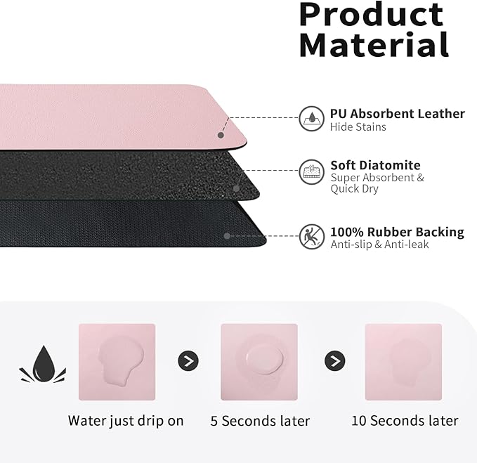 HotLive Dish Drying Mat for Kitchen Counter, Heat Resistant Drainer Mats with Non-slip Rubber Backed, Hide Stain Kitchen Super Absorbent Draining Mat, Easy to Clean Dish Rack Pad, Pink 16"x20" - Image 2