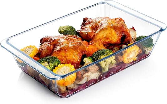 NUTRIUPS 5.7QT Rectangular Deep Glass Baking Dish, Large Glass Baking Pan for Oven, Clear Bakeware Deep Casserole Dish