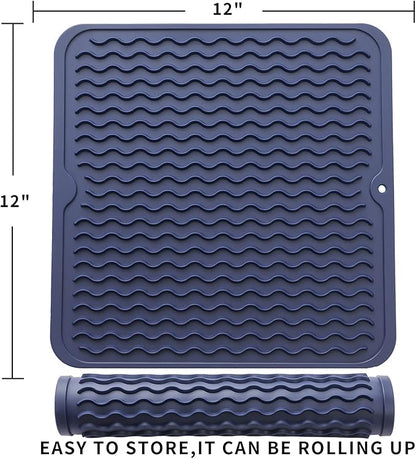 MicoYang Silicone Dish Drying Mat for Multiple Usage,Easy clean,Eco-friendly,Heat-resistant Silicone Mat for Kitchen Counter or Sink,Refrigerator or Drawer liner Navy Blue M 12 inches x 12 inches - Image 2