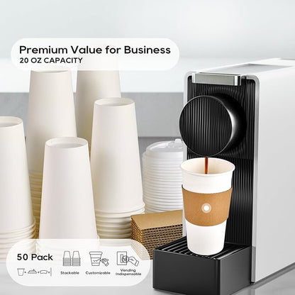 JOLLY PARTY [50 Pack] 20 oz Paper Coffee Cups, Disposable Paper Coffee Cup with Lids, Sleeves, and Stirrers, Hot/Cold Beverage Drinking Cup for Water, Juice or Tea, Suitable for Home, Shops and Cafes - Image 4