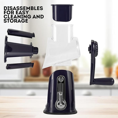 5-in-1 Rotary Cheese Grater with Handle – Stainless Steel Blades, Vegetable Slicer & Shredder, Nut Grinder, Carrot & Cabbage Grater, Easy-to-Clean Kitchen Tool (Purple)
