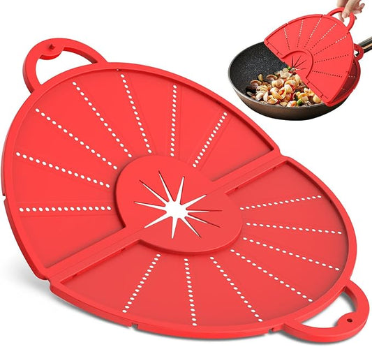 Silicone Splatter Screen for Frying Pan, Foldable Splash Guard, Multi-Use Grease Splatter Guard,Heat-Resistant Trivet Mat, 12" Non-Stick Oil Splatter Guard, Dishwasher Safe, BPA Free-red by Unknown