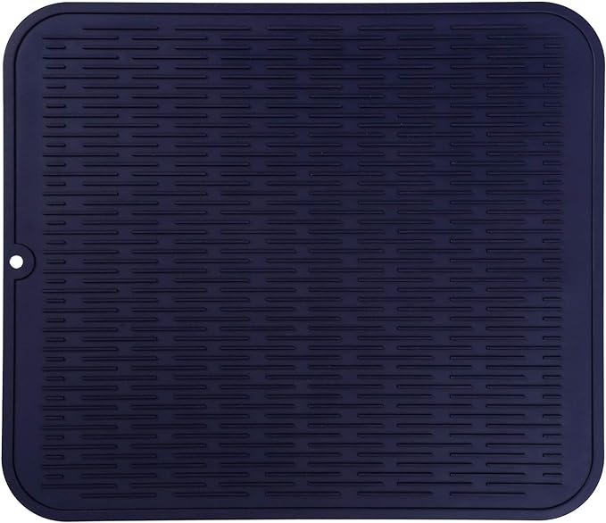 MicoYang Silicone Dish Drying Mat for Multiple Usage,Easy clean,Eco-friendly,Heat-resistant Silicone Mat for Kitchen Counter or Sink,Refrigerator or Drawer Liner Navy Blue XL 18 inches x 16 inches by MicoYang