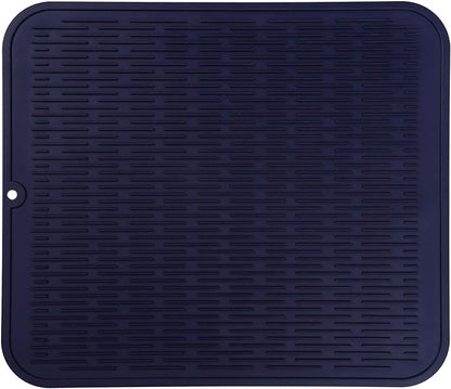MicoYang Silicone Dish Drying Mat for Multiple Usage,Easy clean,Eco-friendly,Heat-resistant Silicone Mat for Kitchen Counter or Sink,Refrigerator or Drawer Liner Navy Blue XL 18 inches x 16 inches by MicoYang