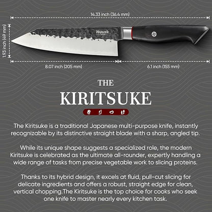 Huusk Kiritsuke Japanese Chef Knife - Hand Forged Japanese Knives with VG10 Steel Core, Ergonomic Handle 8 inch Kitchen Knife for Meat Sashimi Vegetable, Elegant Gift Box, Pro Chef's Choice - Image 7