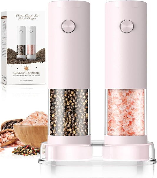 Salt and Pepper Grinder Set Birthday Gifts for Mom Automatic Battery Upgraded Larger Capacity Pink Salt Pepper Set New Apartment Gifts for Housewarming Cooking Gift by ioion