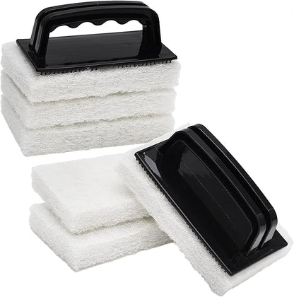 YoleShy Handled Scrubber Set, Non-Scratch Bathroom Scrubbing Pads, Bathtub Scrubber with Handle, Reusable Cleaning Sponge for Shower Tile, Bathtube, Sink, Spas Tubs & Swimming Pool Step by YoleShy