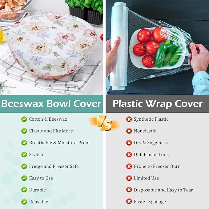 5-Size Reusable Beeswax Bowl Covers for Bread Proofing, Cotton Cloth Flexible Beeswax Wraps for Sourdough Bread Cover and Food Storage - Image 7