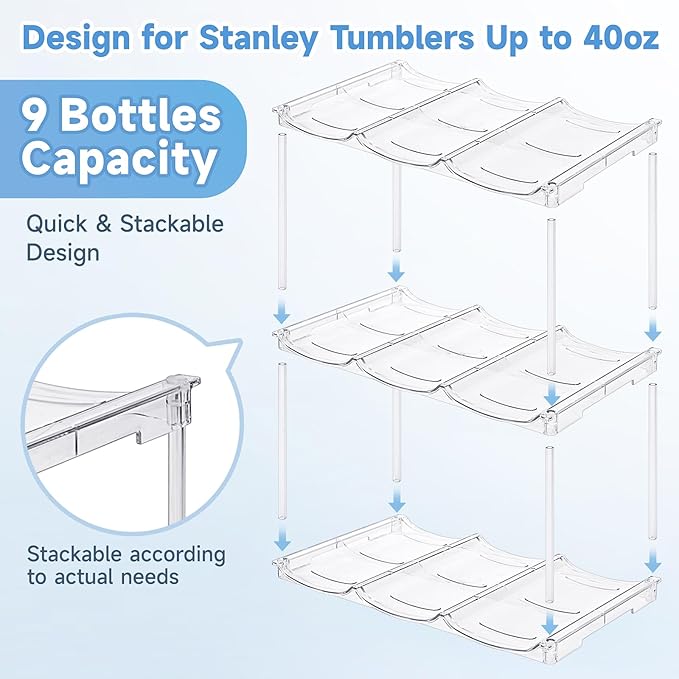 Stackable Water Bottle Organizer for Stanley 40 oz Tumbler, Water Bottle Holder for Cabinet, Pantry Kitchen Organizers and Storage for Stanley Cup Accessories, Tumbler Organizer and Wine Rack, 3Pack - Image 4