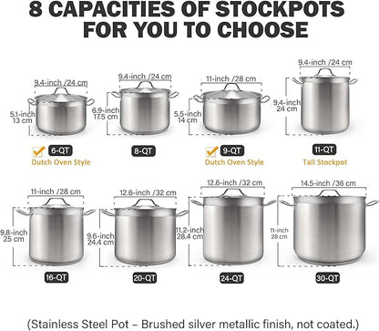 Cooks Standard Dutch Oven Casserole with Lid, 9 Quart Professional Stainless Steel Stockpots, Silver - Image 2