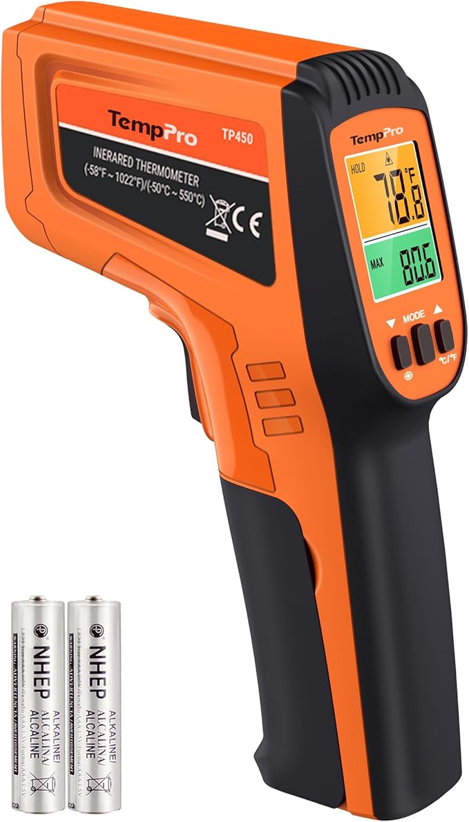 TempPro TP450 2 Laser Temperature Gun for Cooking, 16:1 D:S Ratio Infrared Thermometer Gun for Pizza Oven, Laser Thermometer Gun with Adjustable Emissivity Temp Gun -58 to 1022℉(Previously ThermoPro) by TempPro