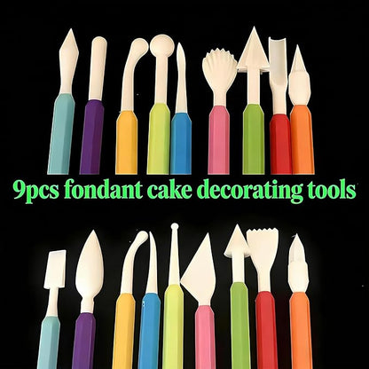 9-Piece Fondant Sculpting Tool Set - Plastic Cake Decorating Pens for Flower Modeling & Baking - Image 3