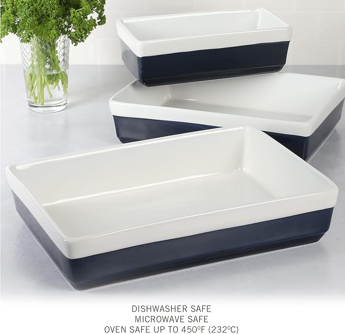 MARTHA STEWART 3-Piece Oven to Table Stoneware Bakeware Set – Baking Dish & Casserole Set – Cobalt Blue – Durable Oven-Safe Bakeware for Baking and Serving - Image 5