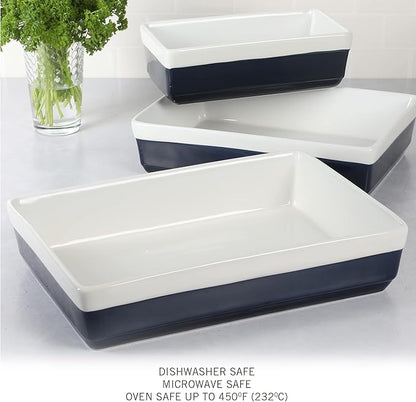 MARTHA STEWART 3-Piece Oven to Table Stoneware Bakeware Set – Baking Dish & Casserole Set – Cobalt Blue – Durable Oven-Safe Bakeware for Baking and Serving - Image 5